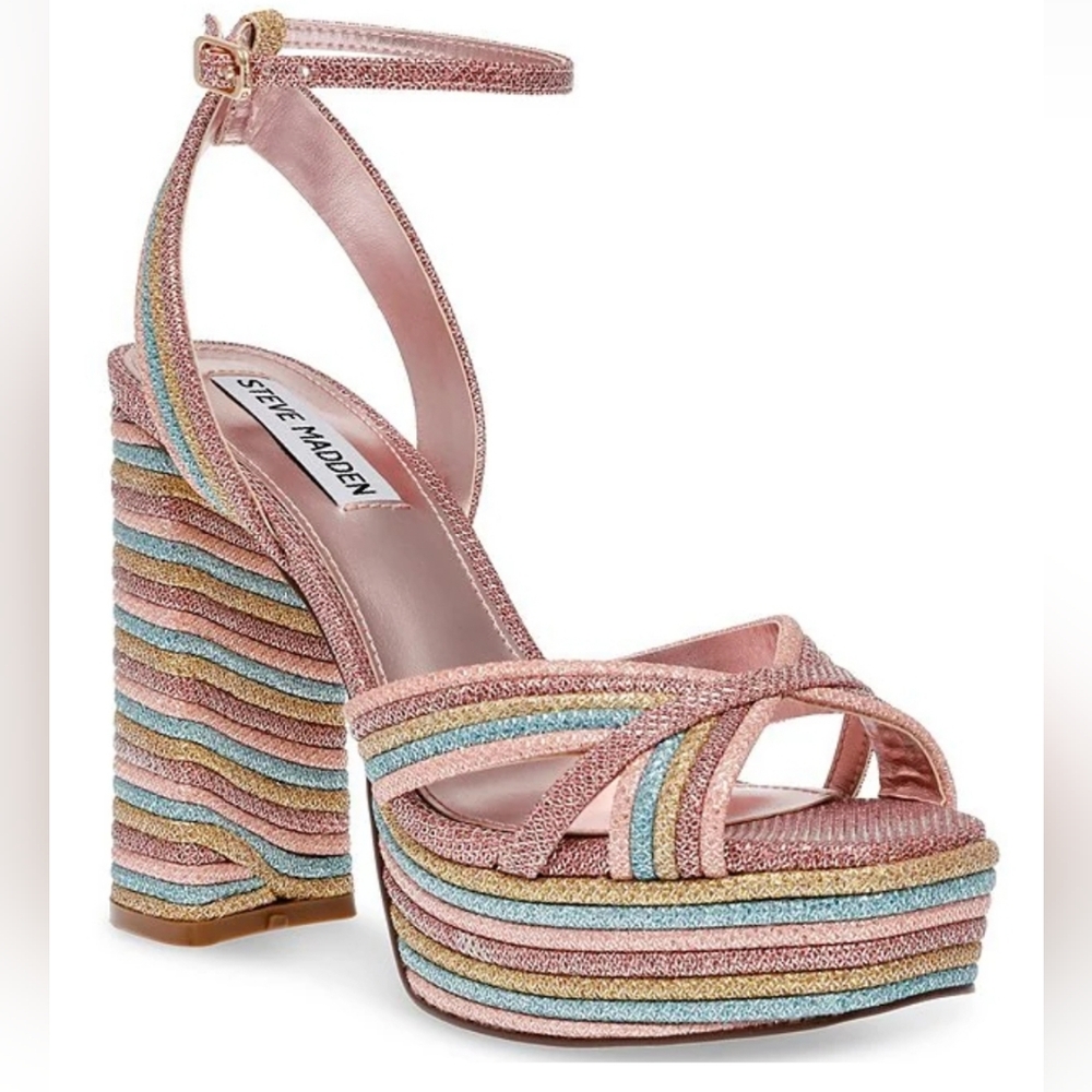 Steve Madden Pink and Multicolor Platform Sandals